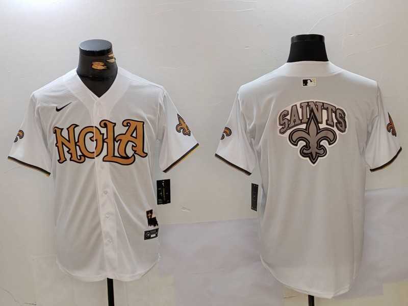 Mens New Orleans Saints Blank White Nola Baseball Jerseys